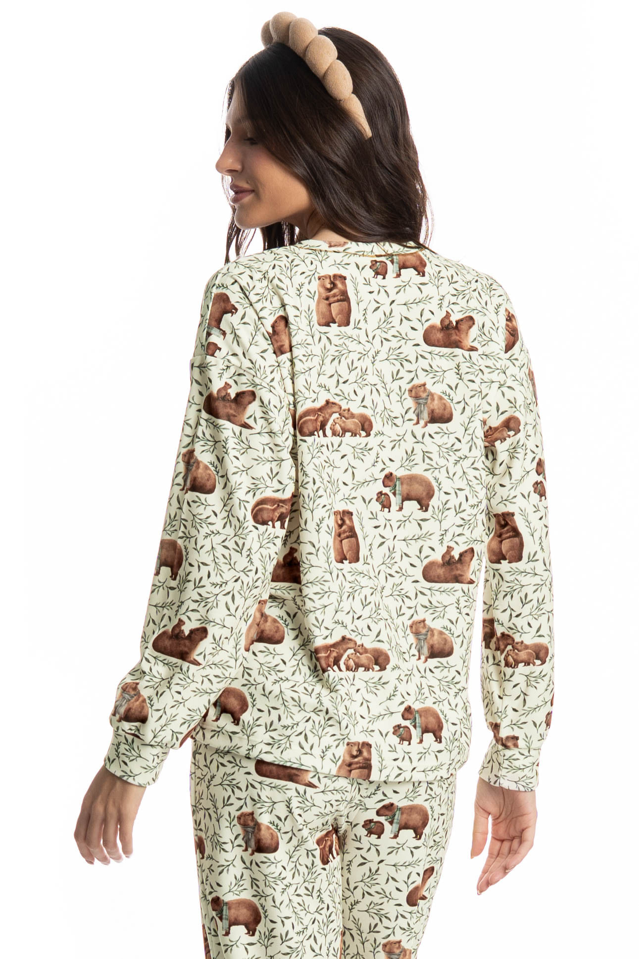 Pijama Feminino Longo Velvet Capivara - Imagem 4 - Mobile