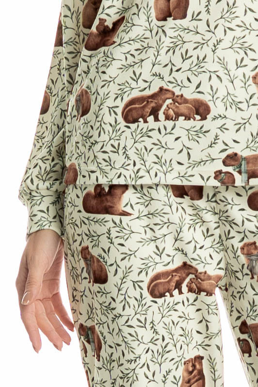 Pijama Feminino Longo Velvet Capivara - Imagem 5 - Mobile