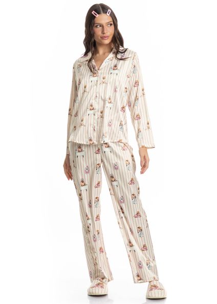 Pijama Longo Americano Lyla Spa Branco - Imagem 1