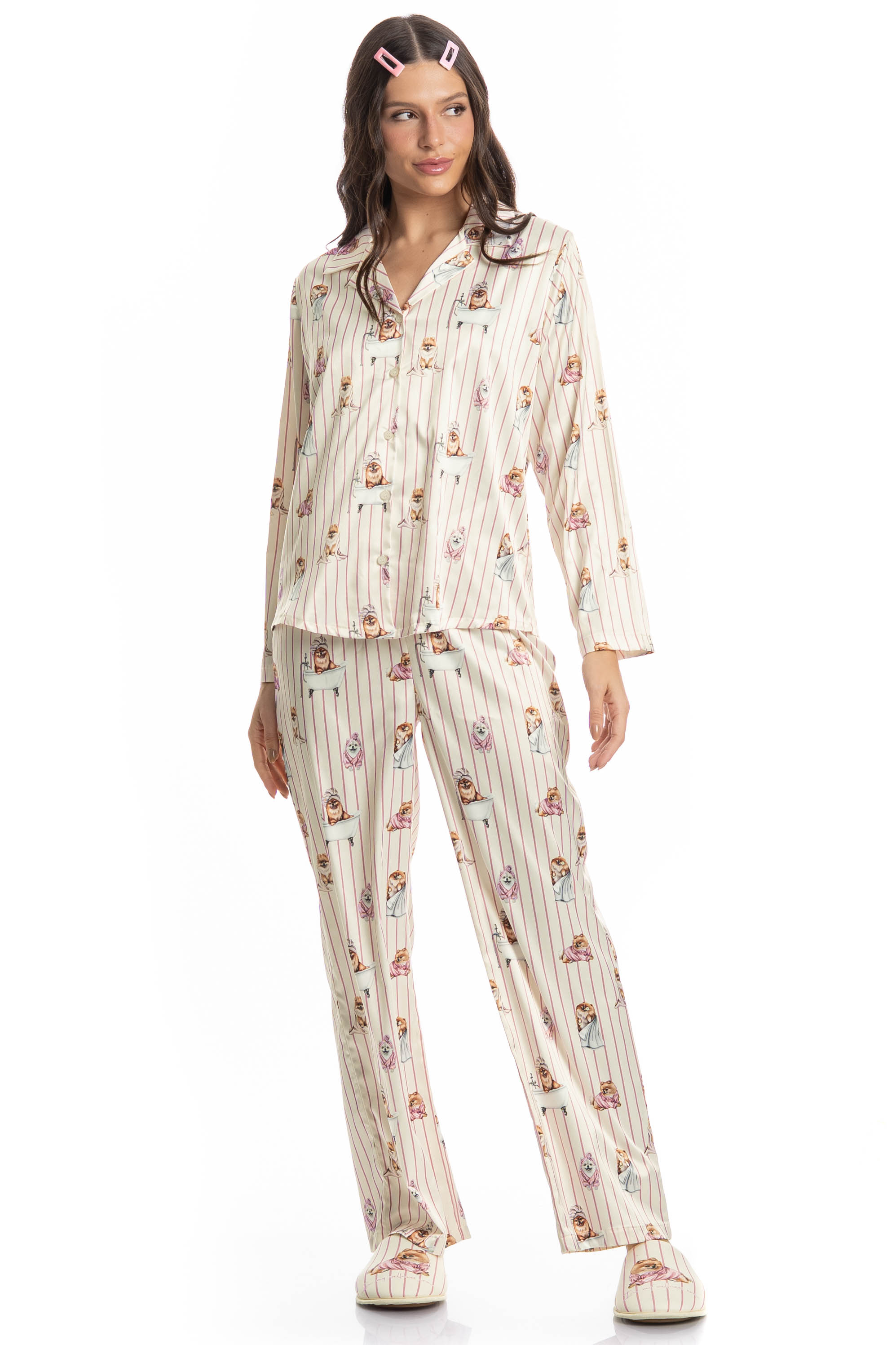 Pijama Longo Americano Lyla Spa Branco - Imagem 1