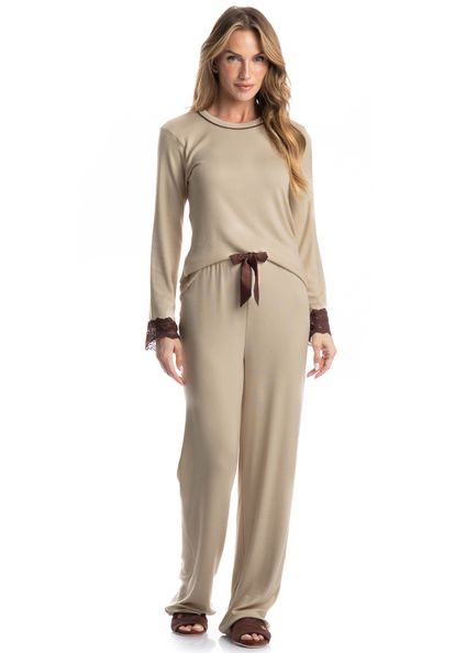 Pijama Feminino Longo Sofia Branco - Imagem 1