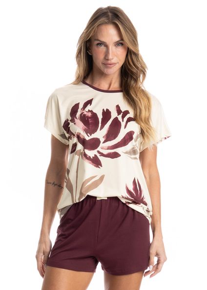 Pijama Feminino Curto Flora Vermelho - Imagem 1