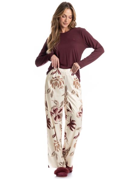 Pijama Longo Flora Vermelho - Imagem 1