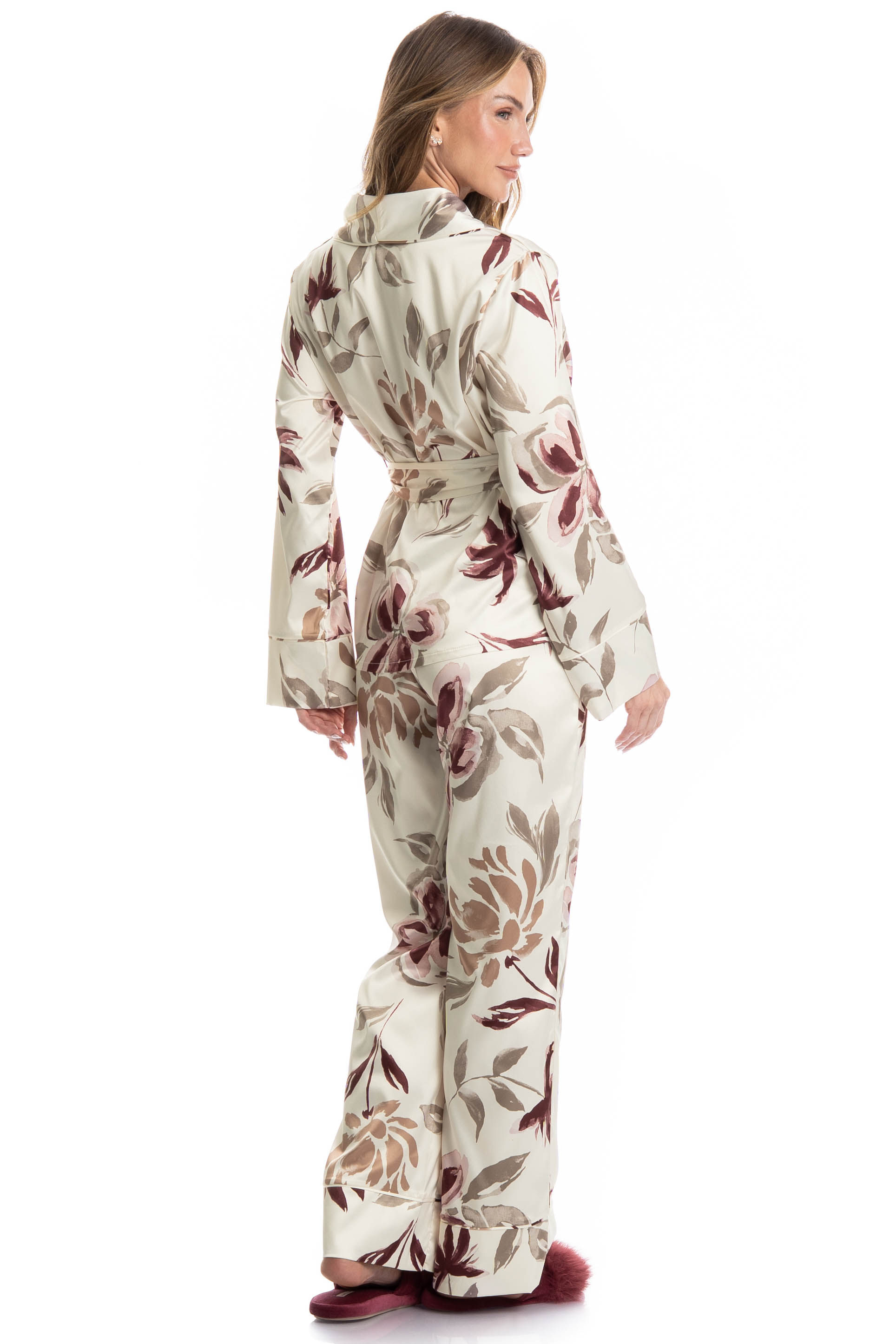Pijama Feminino Longo Flora Vermelho - Imagem 2
