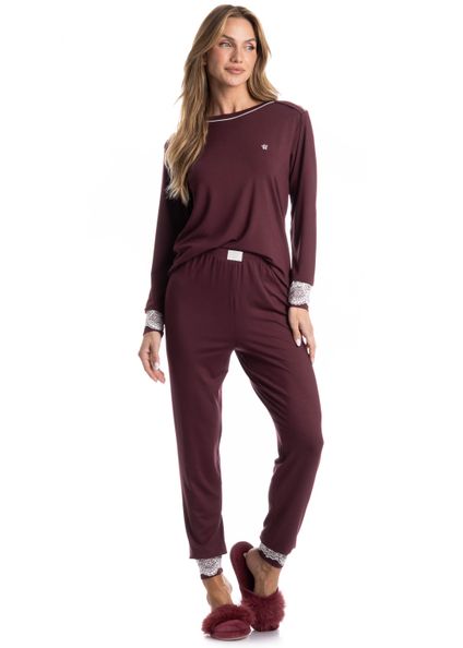 Pijama Feminino Longo Acácia Vermelho - Imagem 1