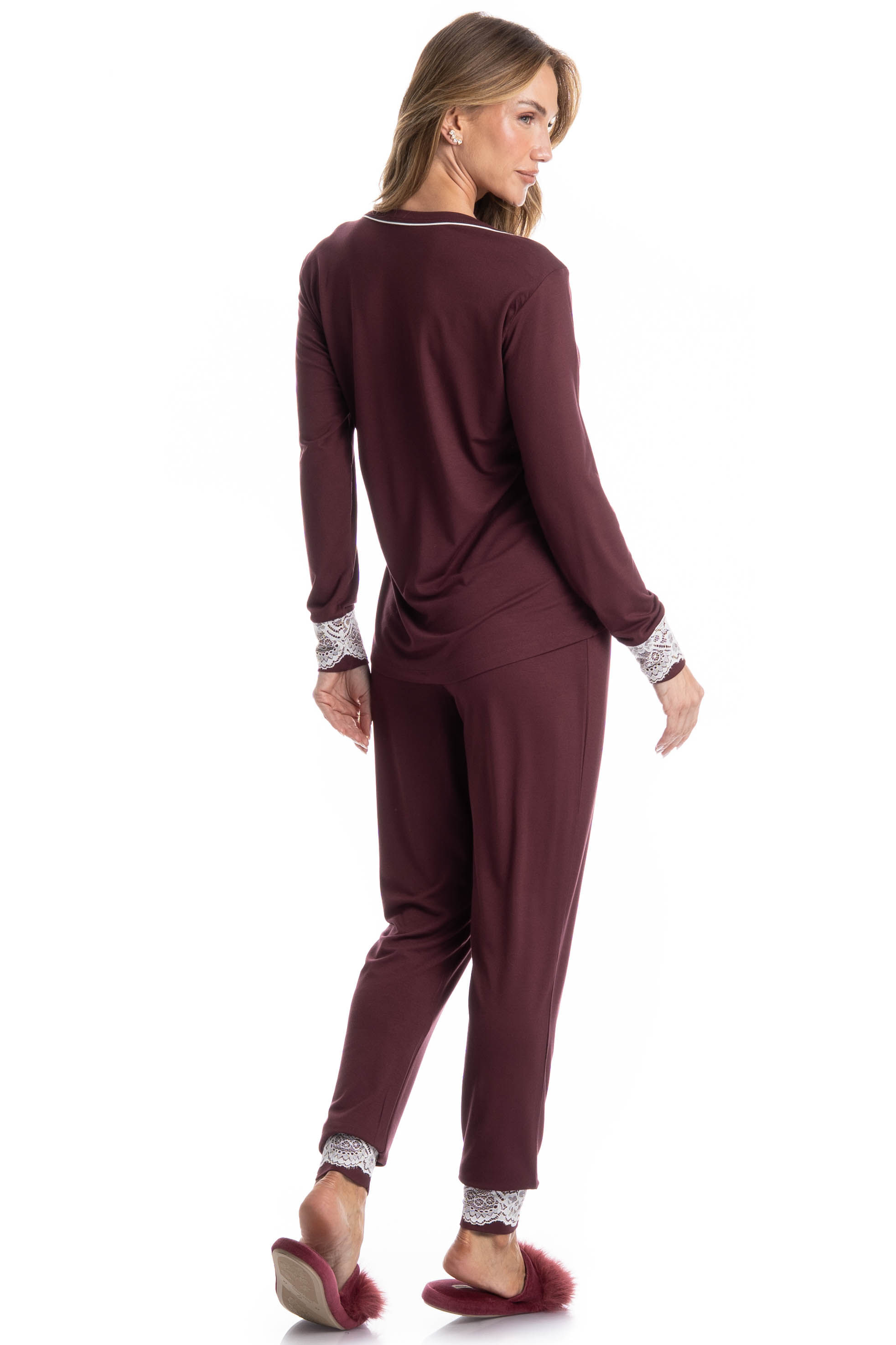 Pijama Feminino Longo Acácia Vermelho - Imagem 2
