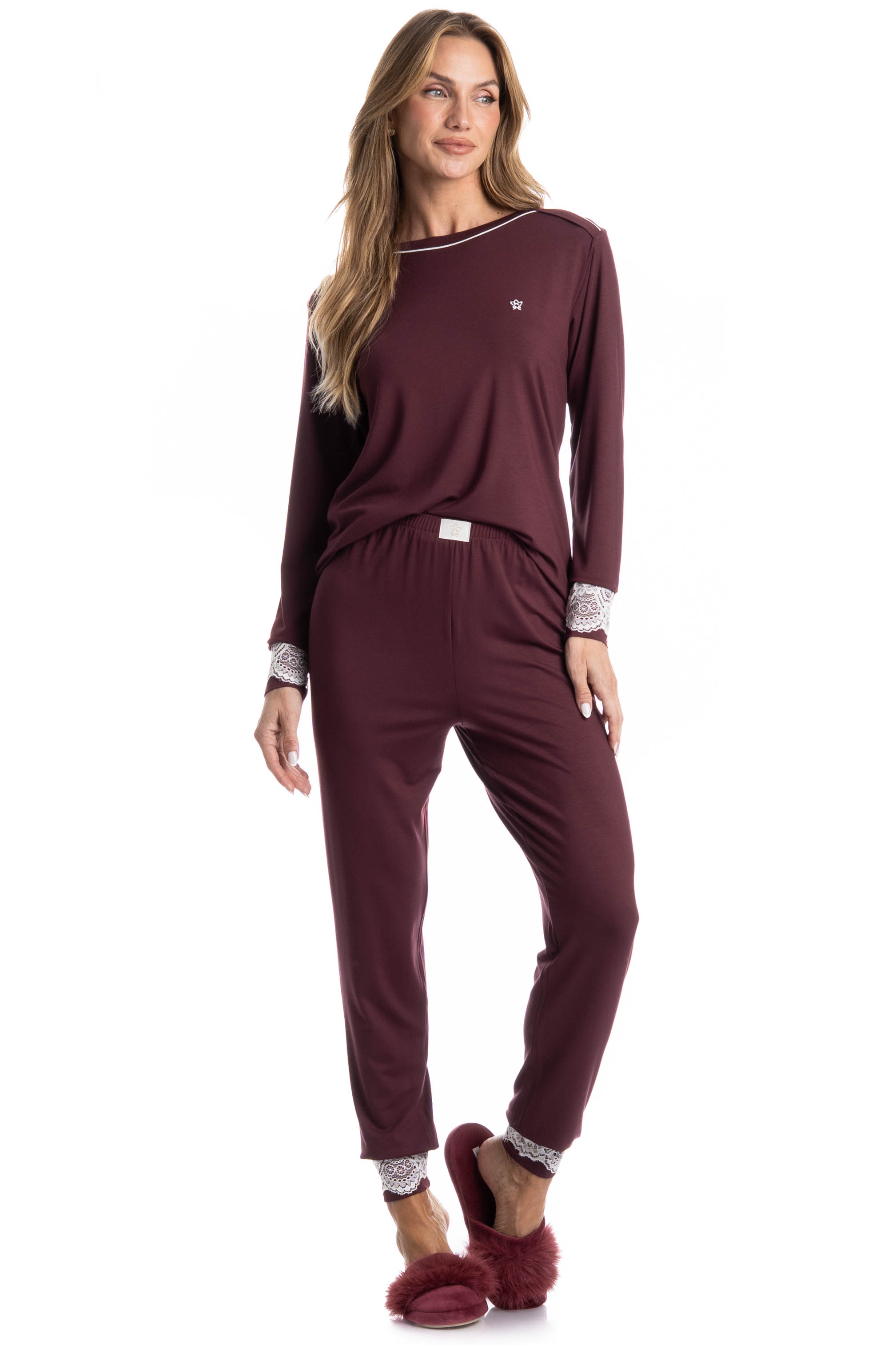 Pijama Feminino Longo Acácia Vermelho - Imagem 1