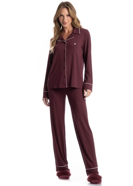 Pijama Feminino Longo Americano Acácia Vermelho - Imagem 1