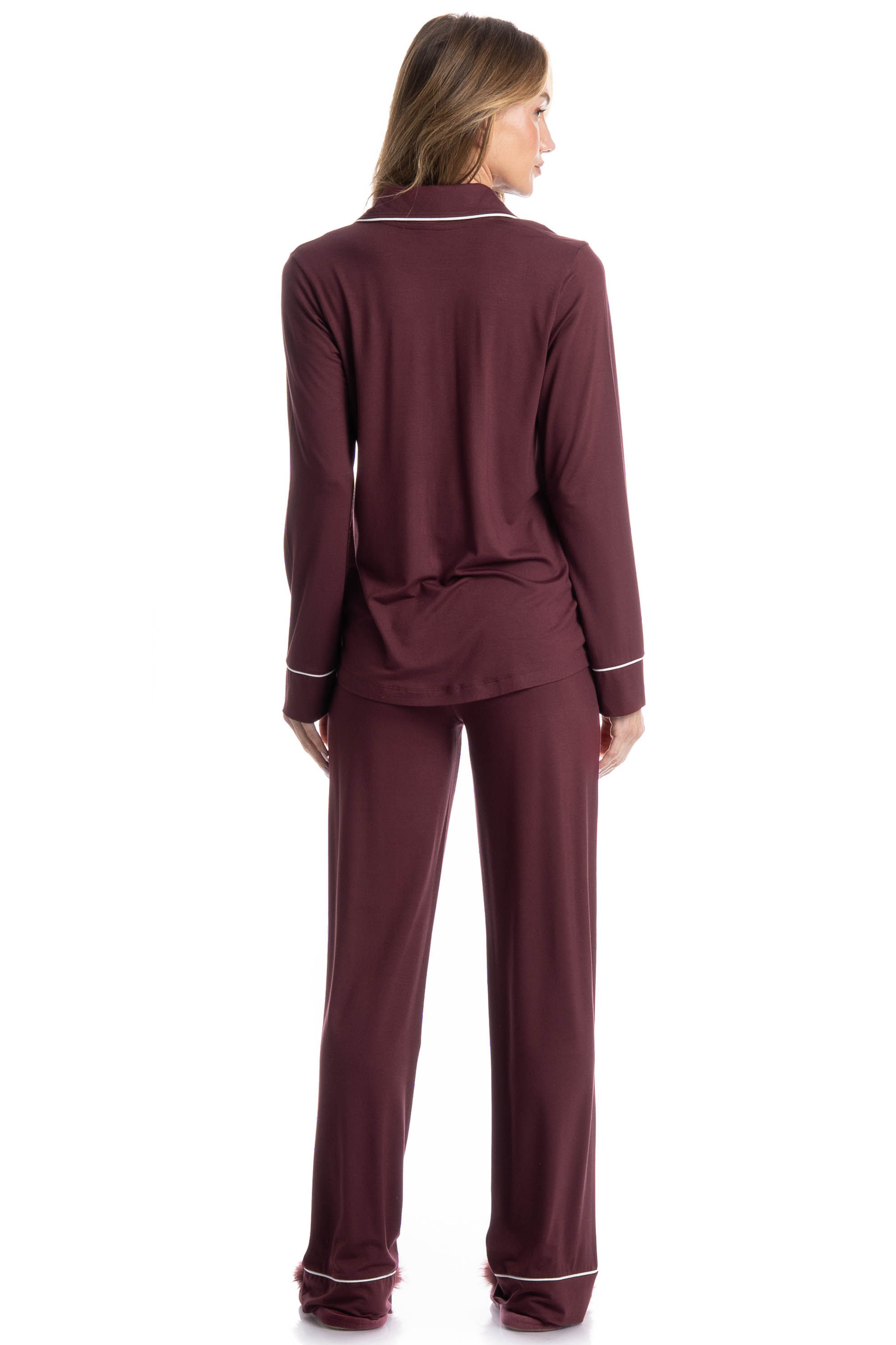 Pijama Feminino Longo Americano Acácia Vermelho - Imagem 2