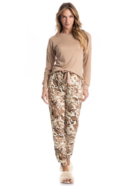 Pijama Feminino Longo Hera Bege - Imagem 1
