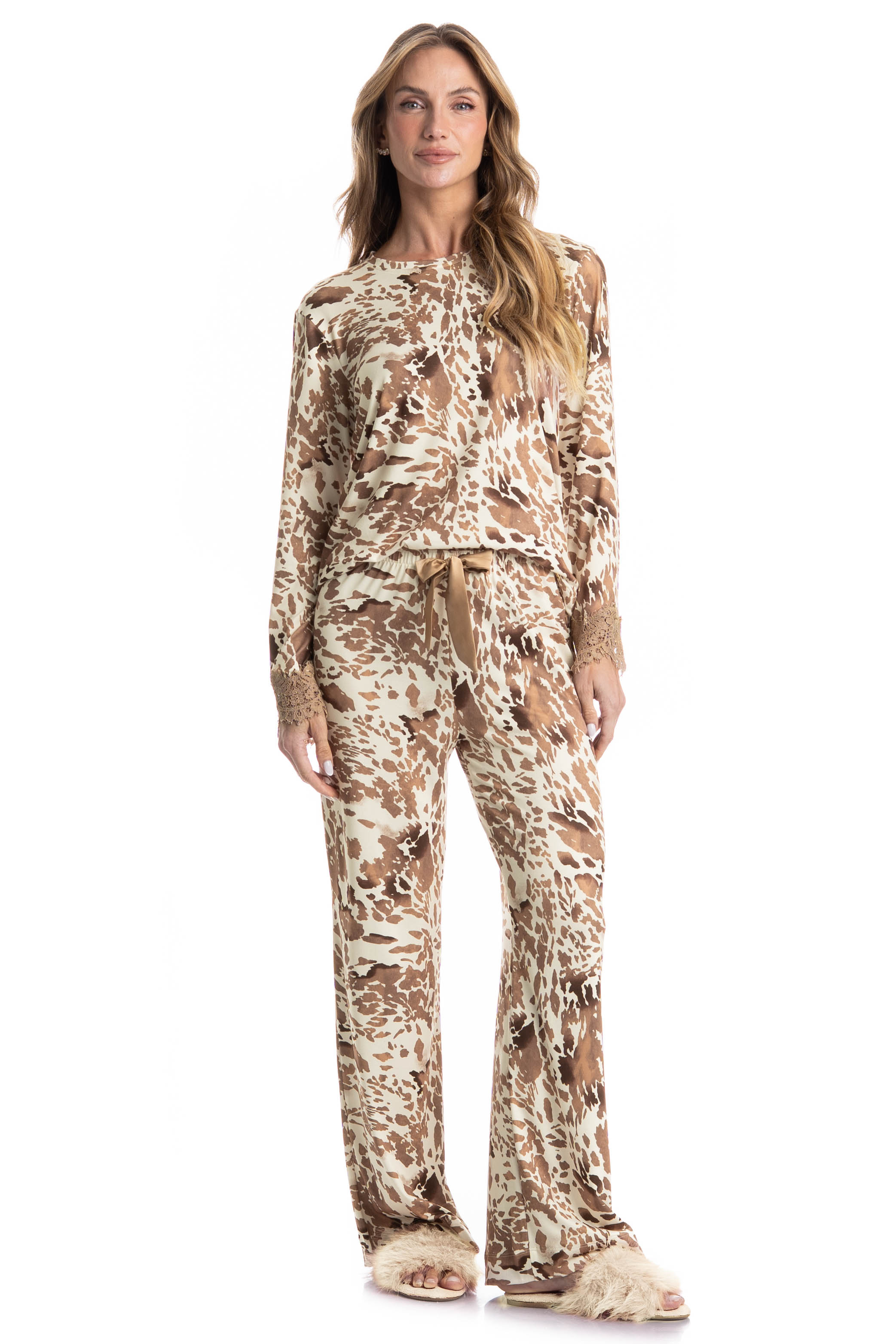 Pijama Wide Leg Hera Bege - Imagem 1