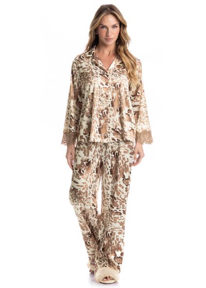Pijama Feminino Longo Americano Hera Bege - Imagem 1