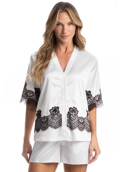 Pijama Feminino Curto Americano Chloe Branco - Imagem 1