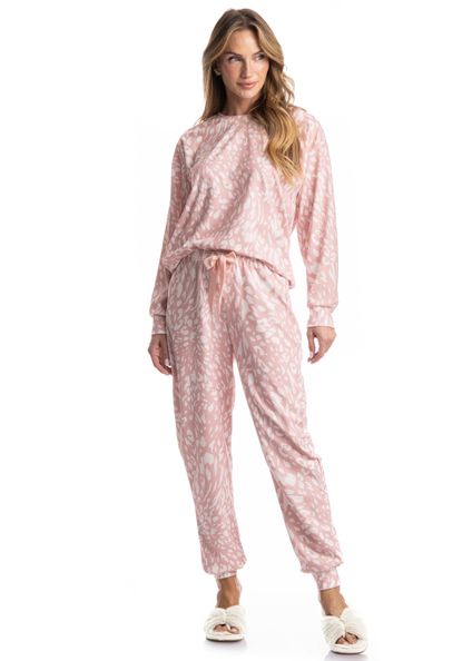Pijama Feminino Longo Velvet Luísa Rosa-3 - Imagem 1