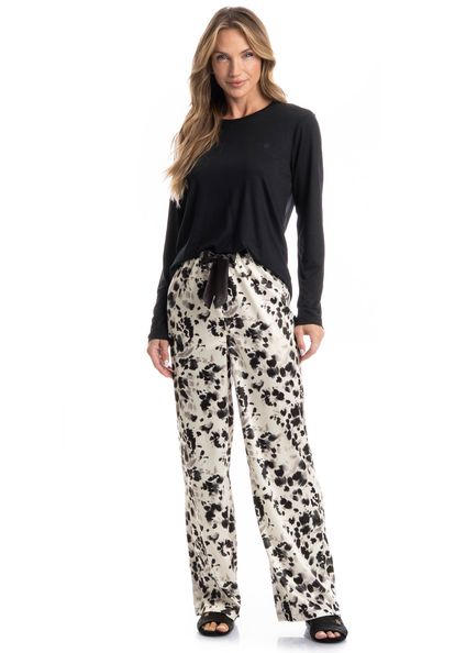 Pijama Feminino Longo Helen Preto - Imagem 1