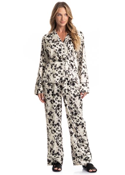 Pijama Longo Americano Com Faixa Helen Preto - Imagem 1