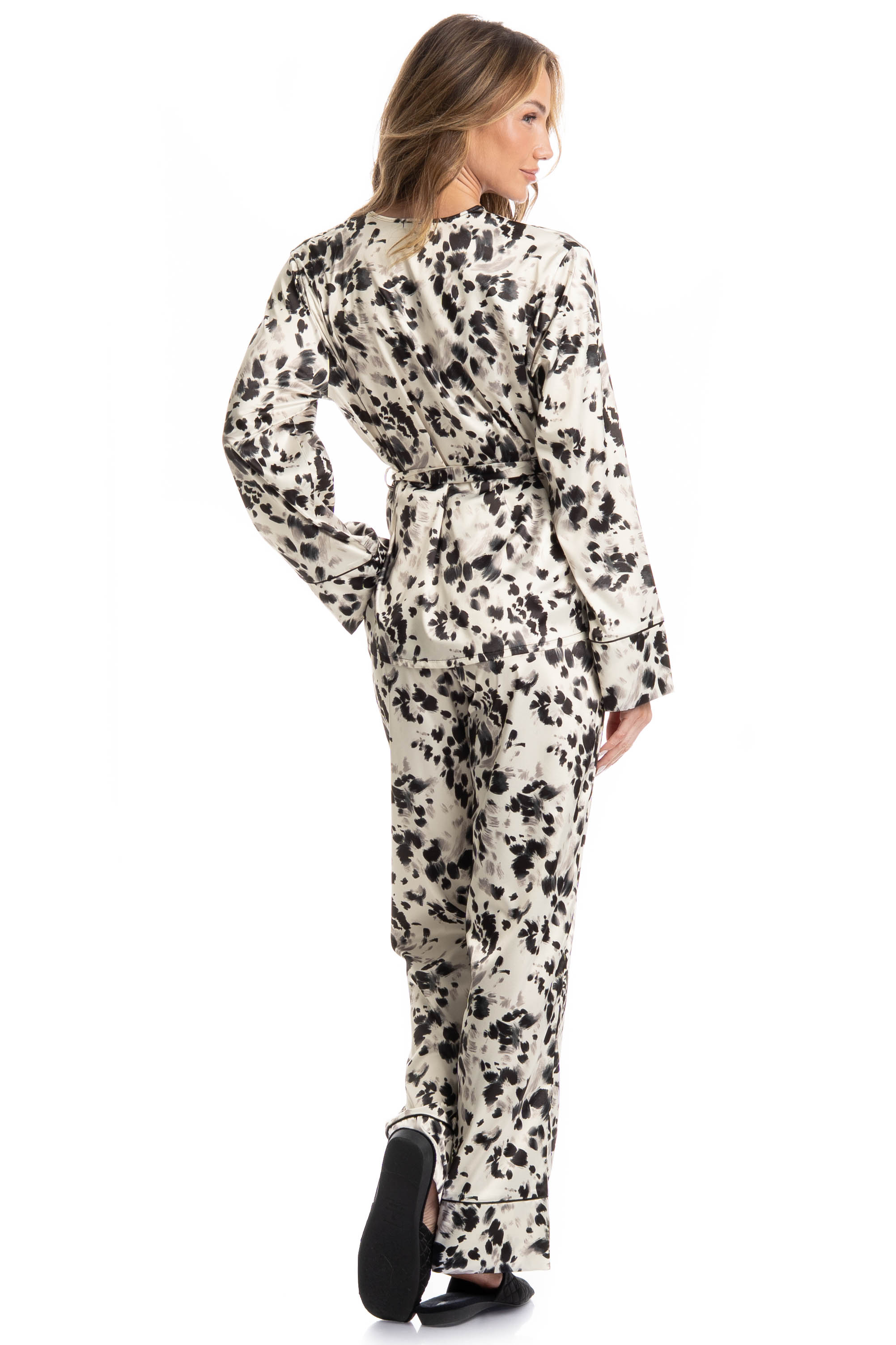 Pijama Longo Americano Com Faixa Helen Preto - Imagem 2