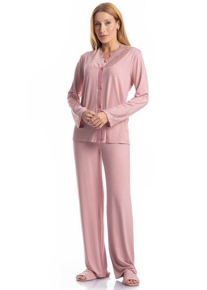 Pijama Longo Americano Laise Rosa-3 - Imagem 1