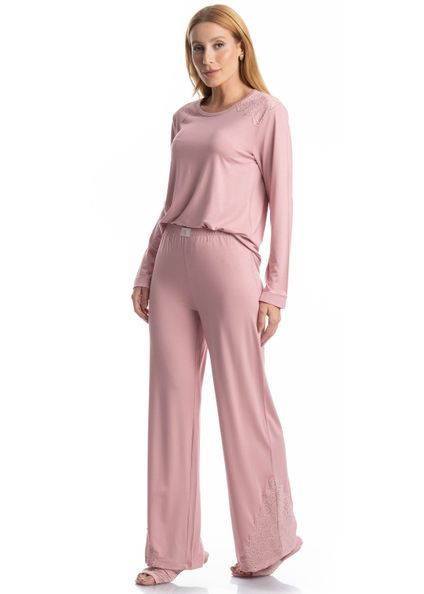 Pijama Longo Laise Rosa-3 - Imagem 1