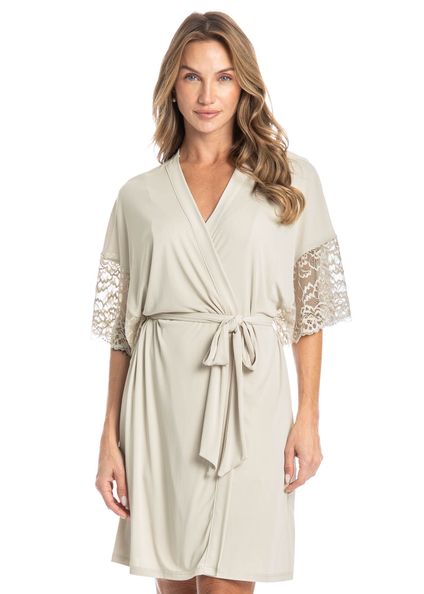 Robe Feminino Curto Com Renda Manu Bege - Imagem 1