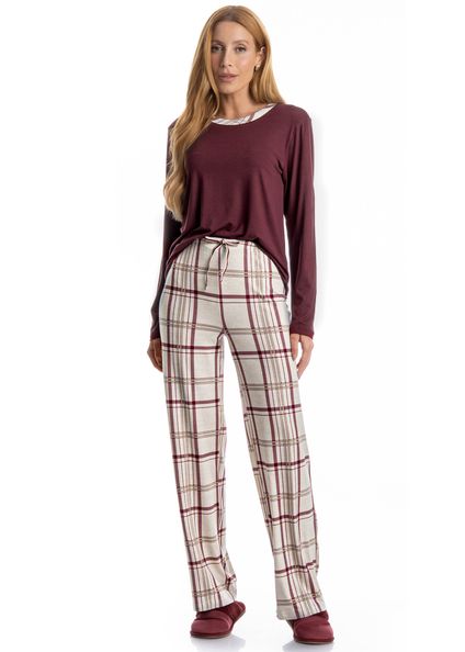 Pijama Feminino Longo Jaque Branco - Imagem 1