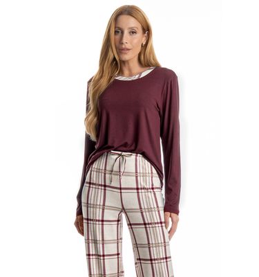 Pijama Feminino Longo Jaque - Imagem 3 - Mobile
