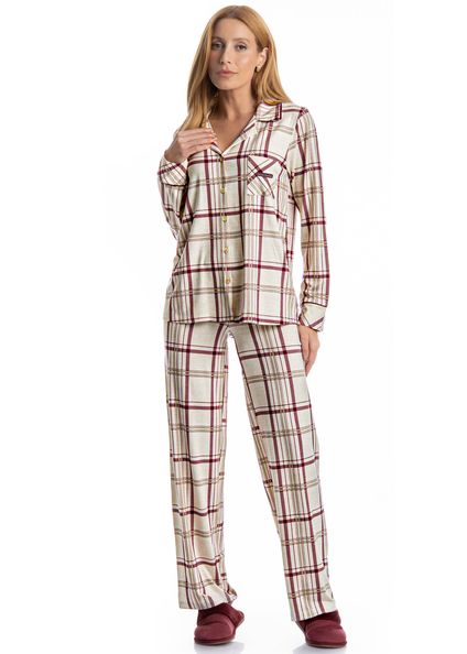 Pijama Feminino Longo Americano Jaque Branco - Imagem 1