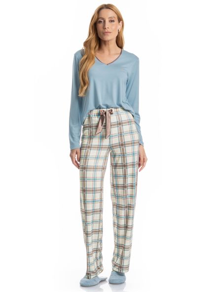 Pijama Feminino Longo Analu Azul - Imagem 1