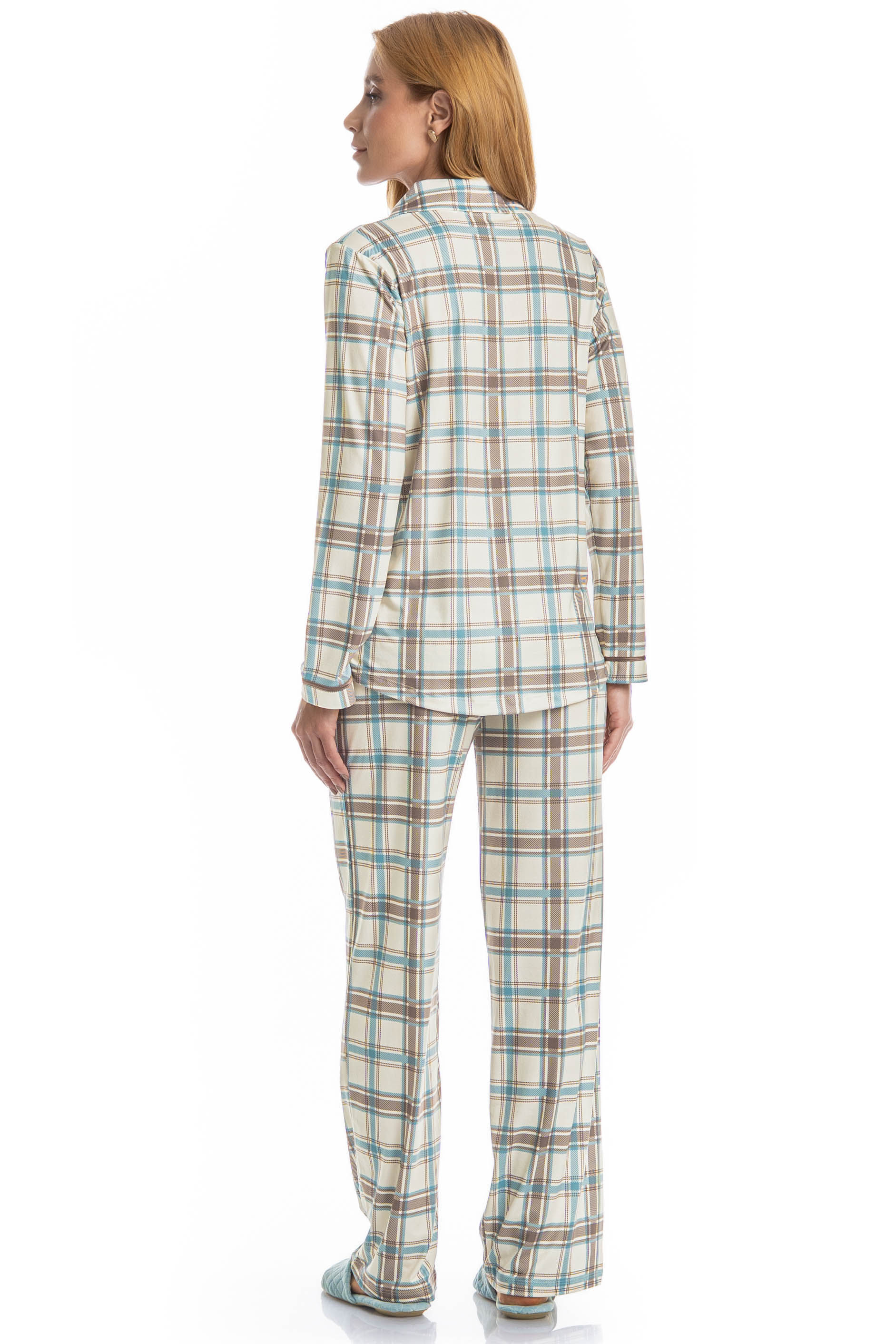 Pijama Feminino Longo Americano Analu Azul - Imagem 2