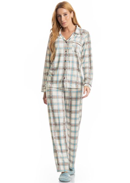 Pijama Feminino Longo Americano Analu Azul - Imagem 1