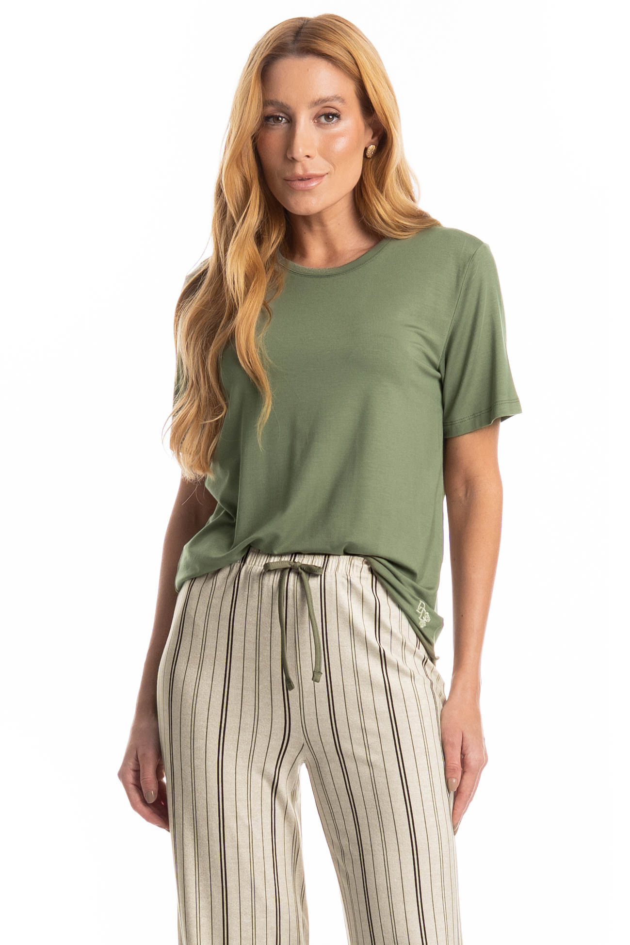 Pijama Feminino Longo Manga Curta Leila - Imagem 3 - Mobile
