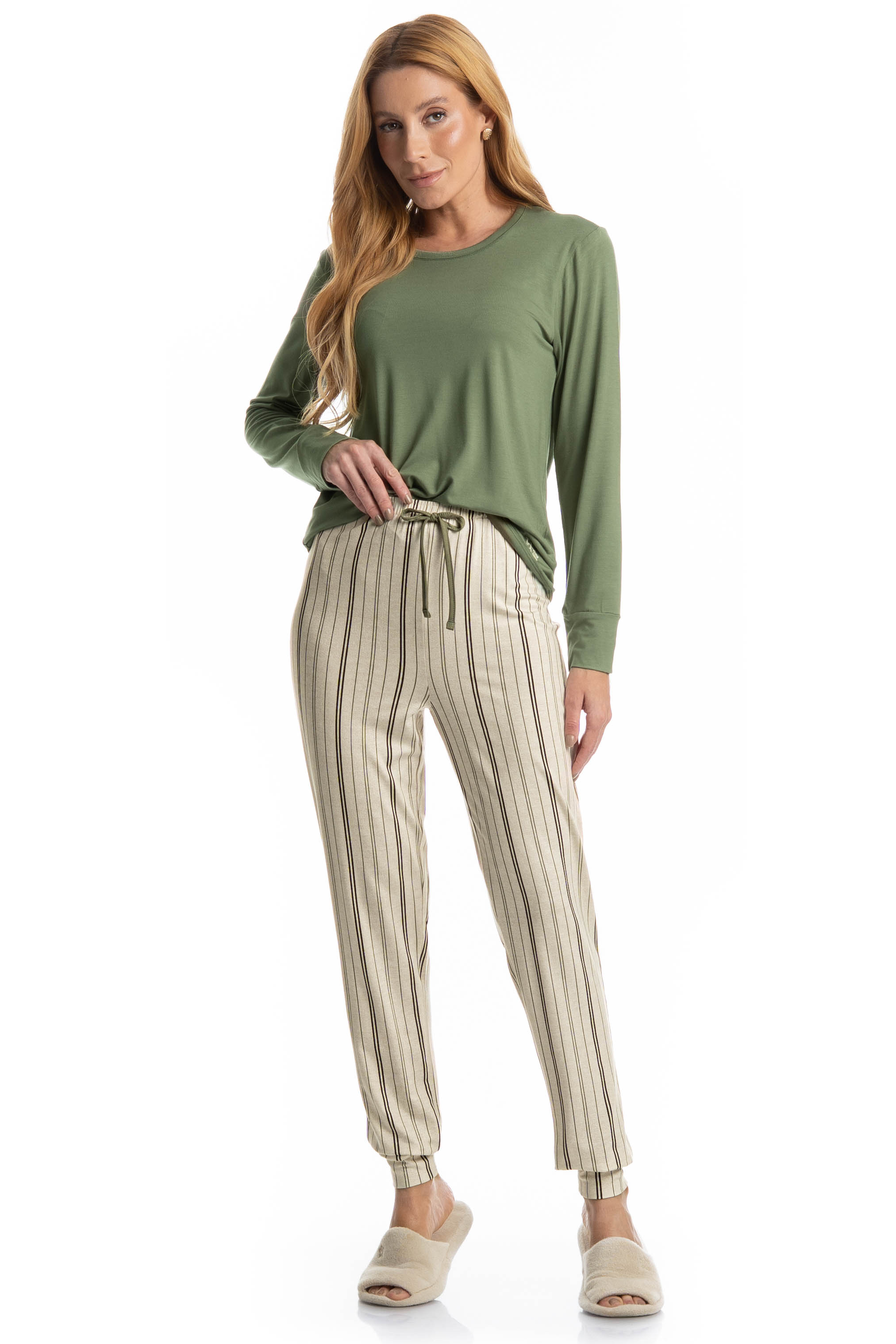 Pijama Feminino Longo Leila Branco - Imagem 1