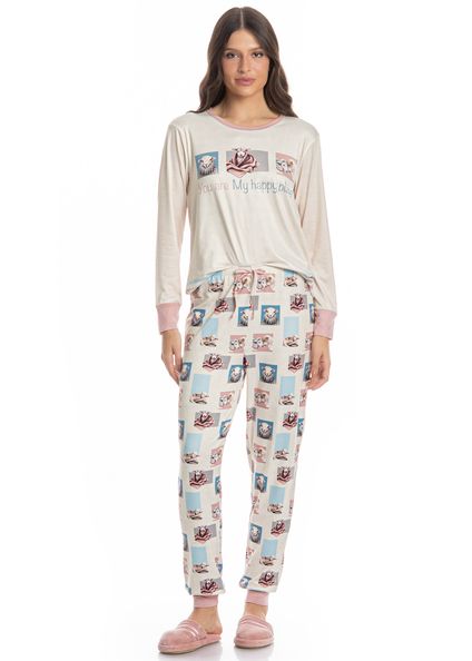 Pijama Feminino Longo Sheep Branco - Imagem 1