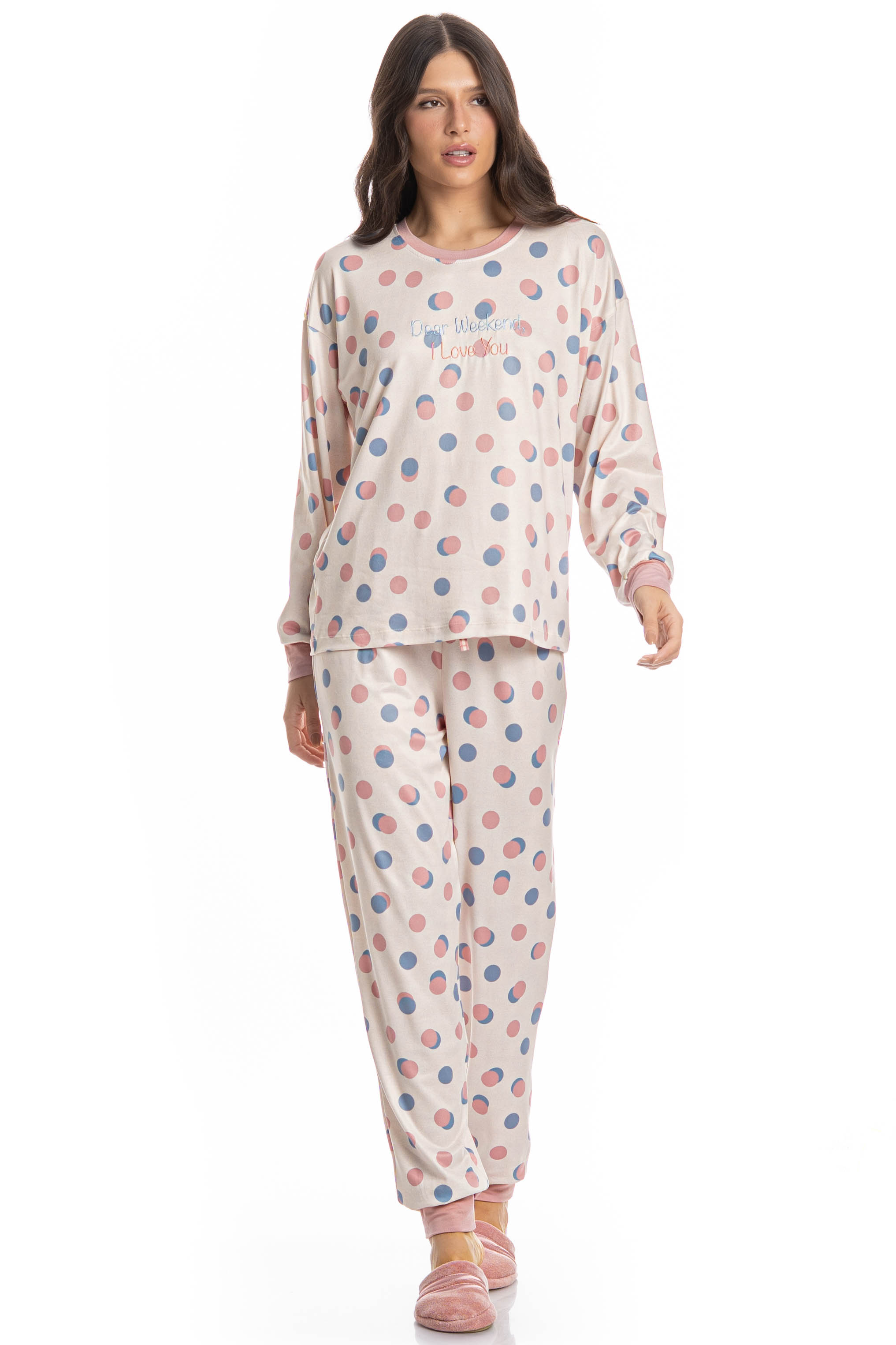 Pijama Longo Velvet Sheep Branco - Imagem 1