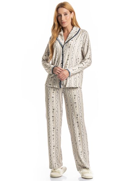 Pijama Longo Americano Nina Branco - Imagem 1