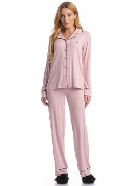 Pijama Longo Americano Samantha Rosa-3 - Imagem 1