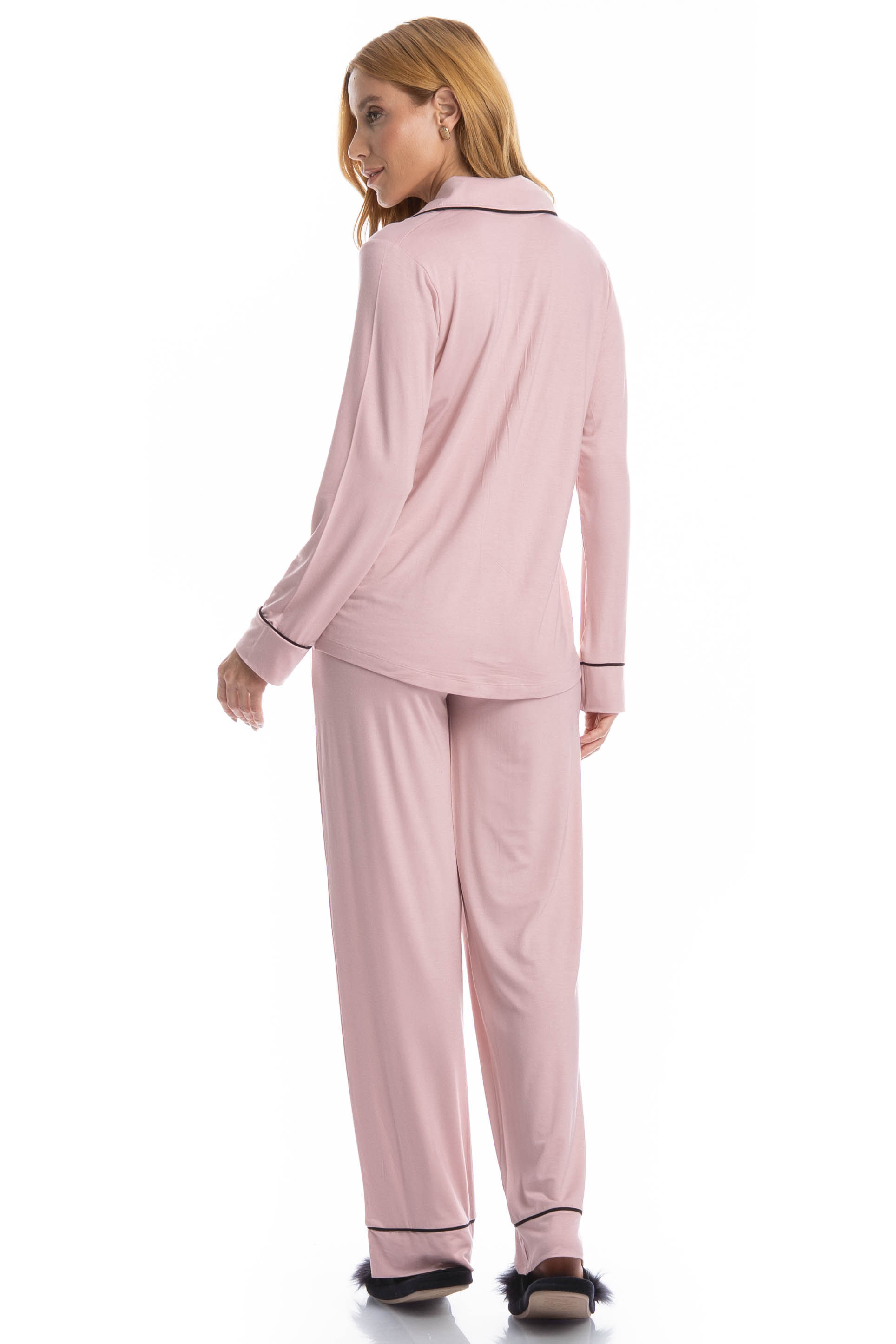 Pijama Longo Americano Samantha Rosa-3 - Imagem 2