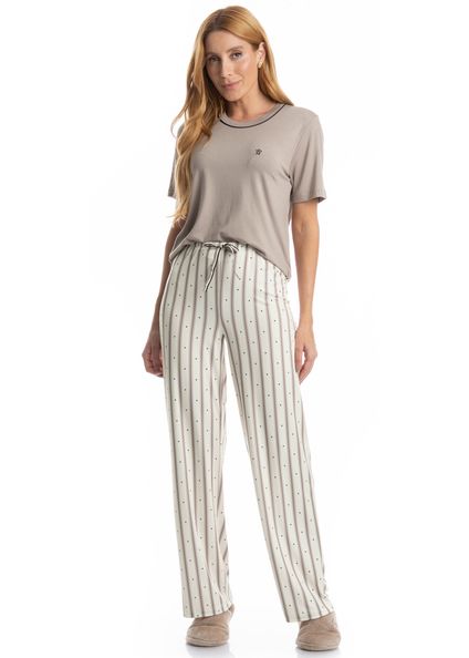 Pijama Feminino Longo Manga Curta Melissa Branco - Imagem 1