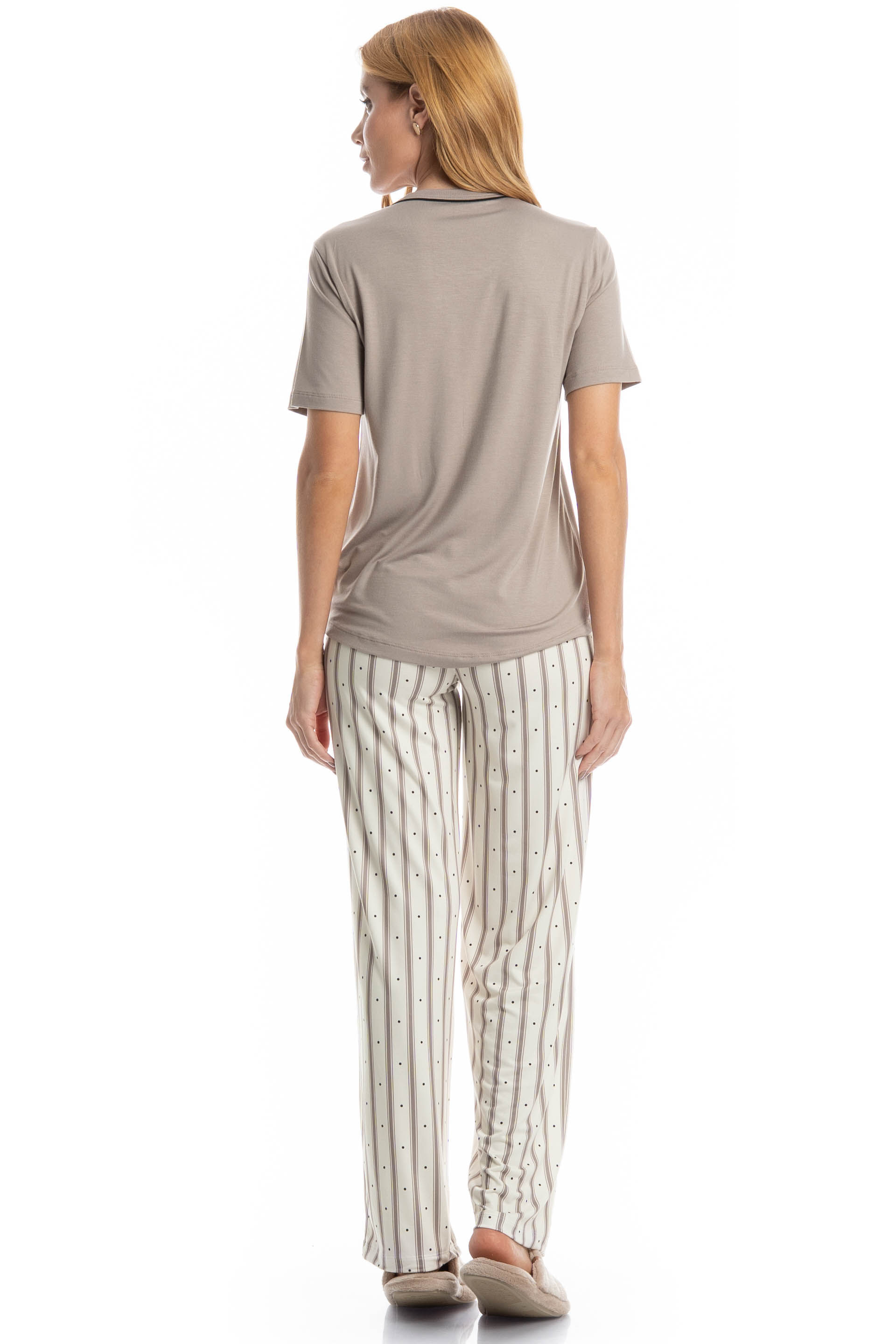 Pijama Feminino Longo Manga Curta Melissa Branco - Imagem 2