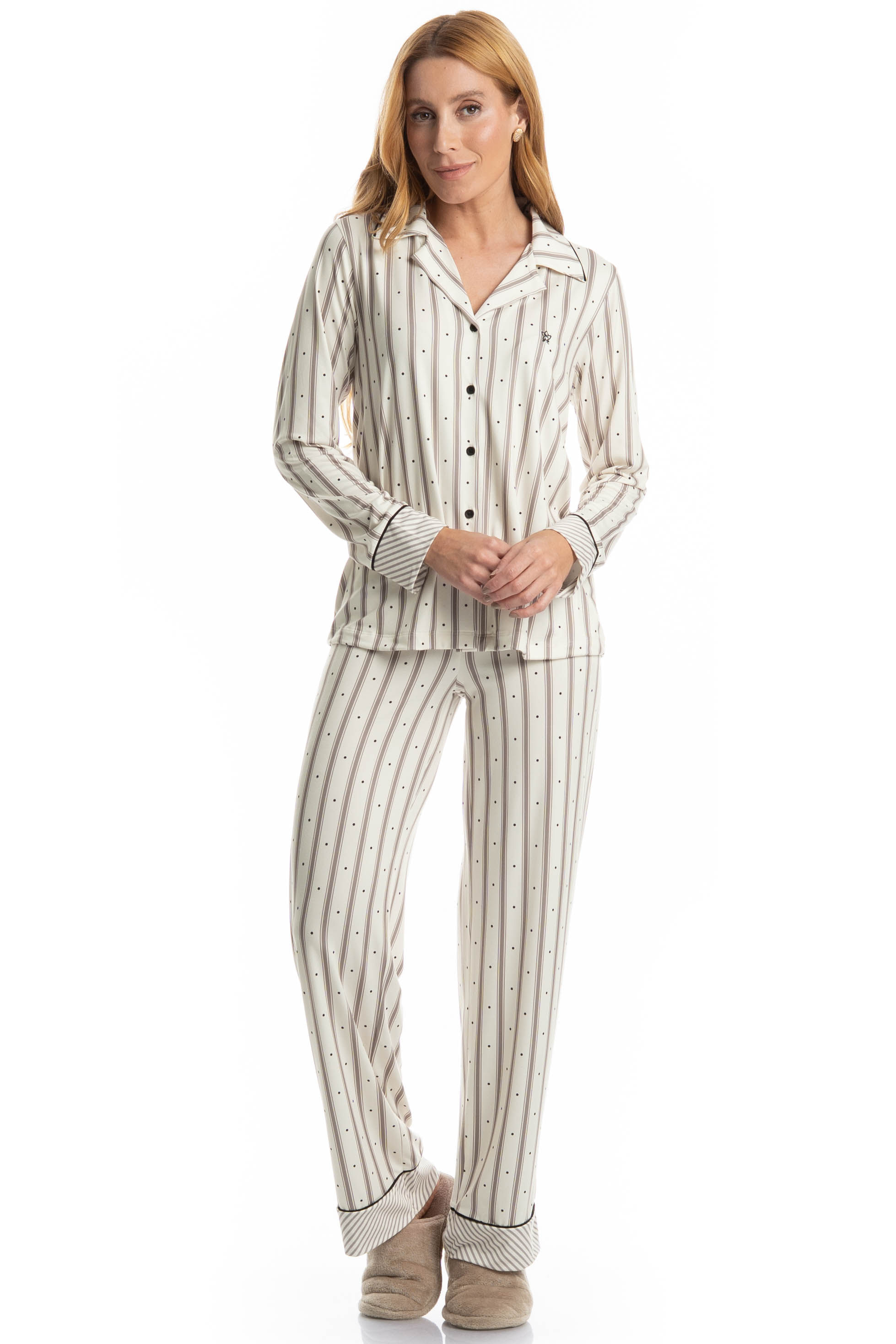 Pijama Feminino Longo Americano Melissa Branco - Imagem 1