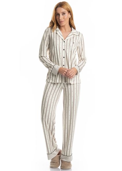 Pijama Feminino Longo Americano Melissa Branco - Imagem 1