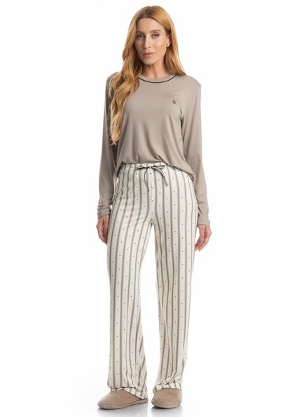 Pijama Feminino Longo Melissa Branco - Imagem 1