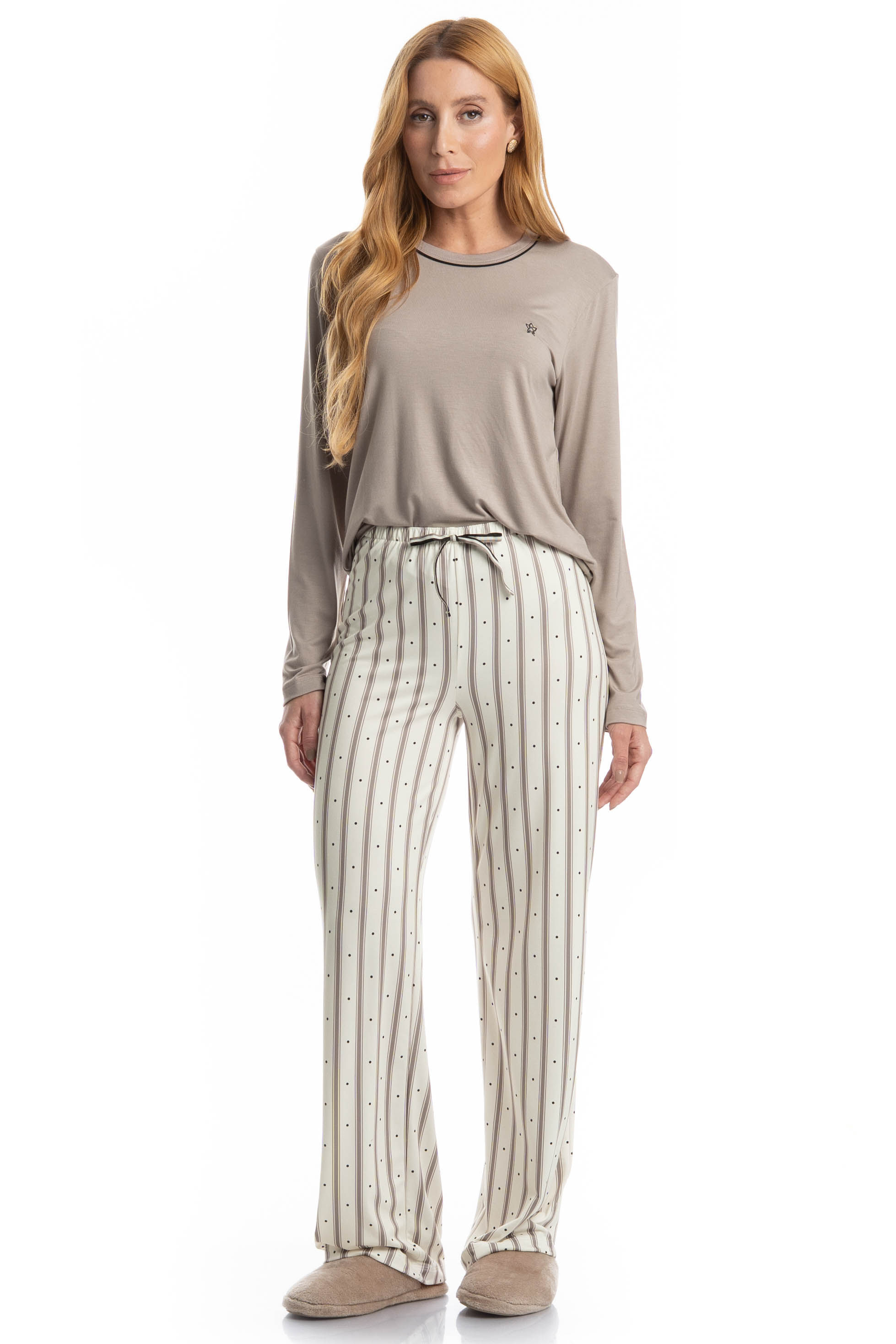 Pijama Feminino Longo Melissa Branco - Imagem 1