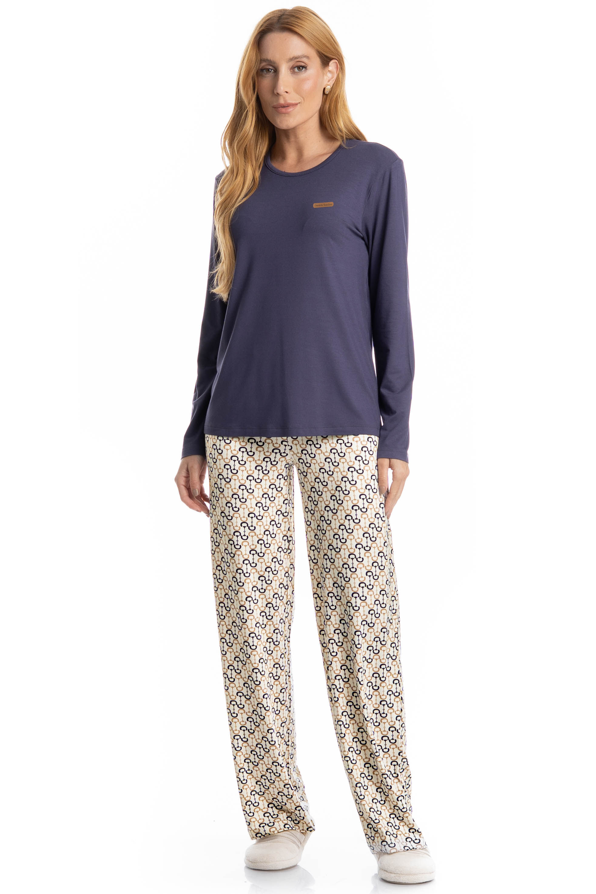 Pijama Feminino Longo Rebeca Azul-marinho - Imagem 1