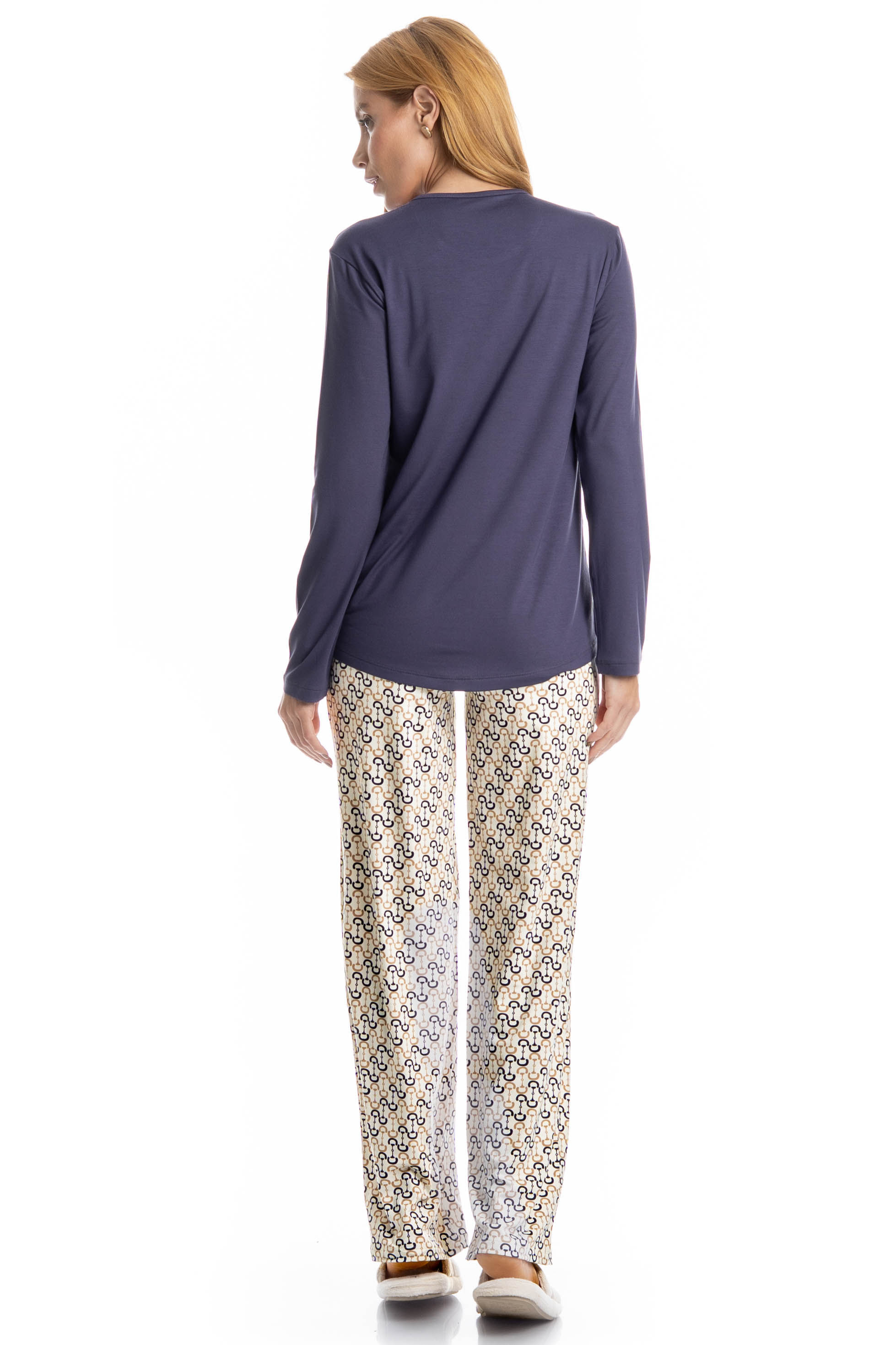 Pijama Feminino Longo Rebeca Azul-marinho - Imagem 2