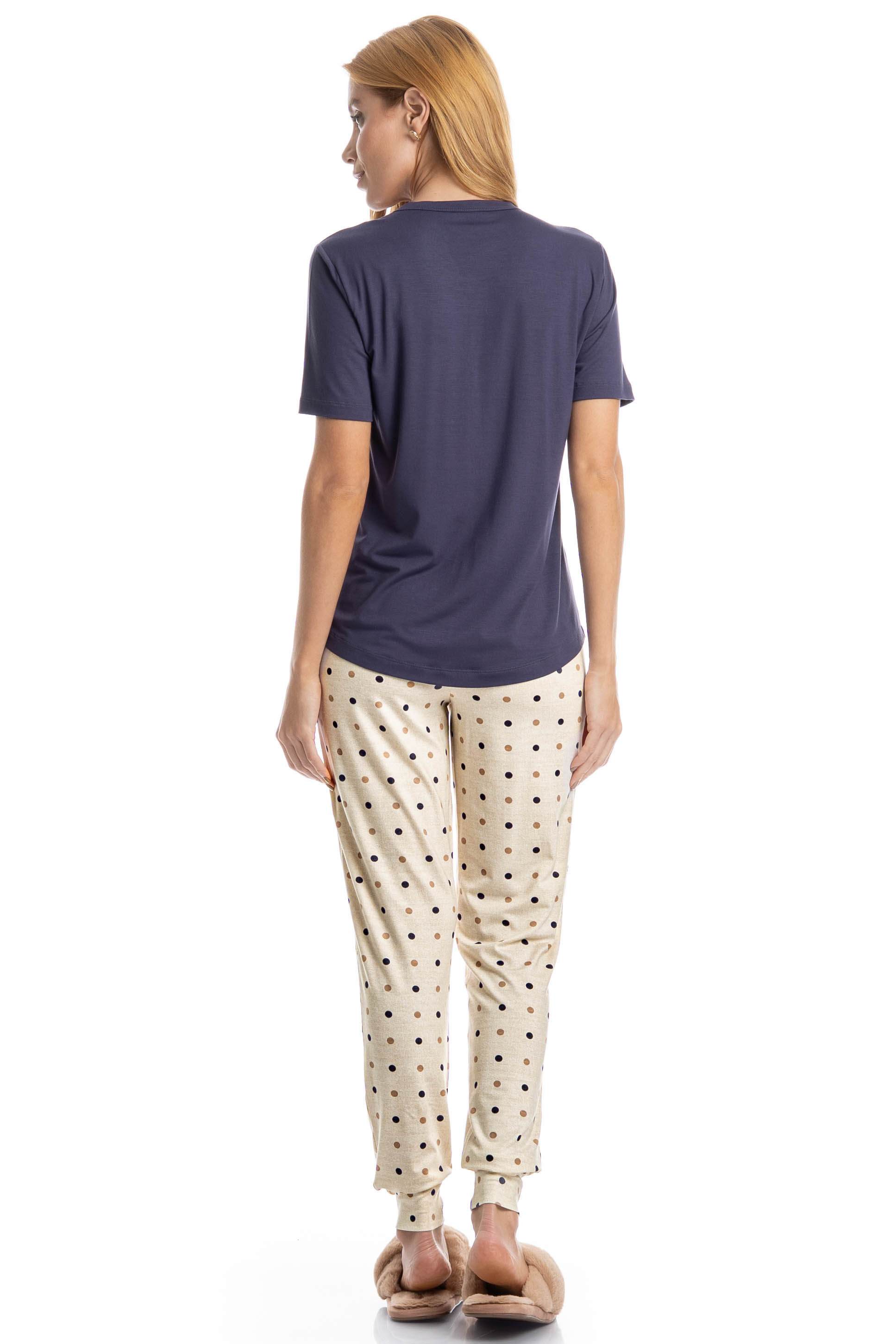 Pijama Feminino Longo Manga Curta Pati Branco - Imagem 2
