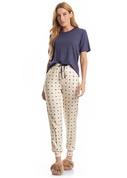 Pijama Feminino Longo Manga Curta Pati Branco - Imagem 1