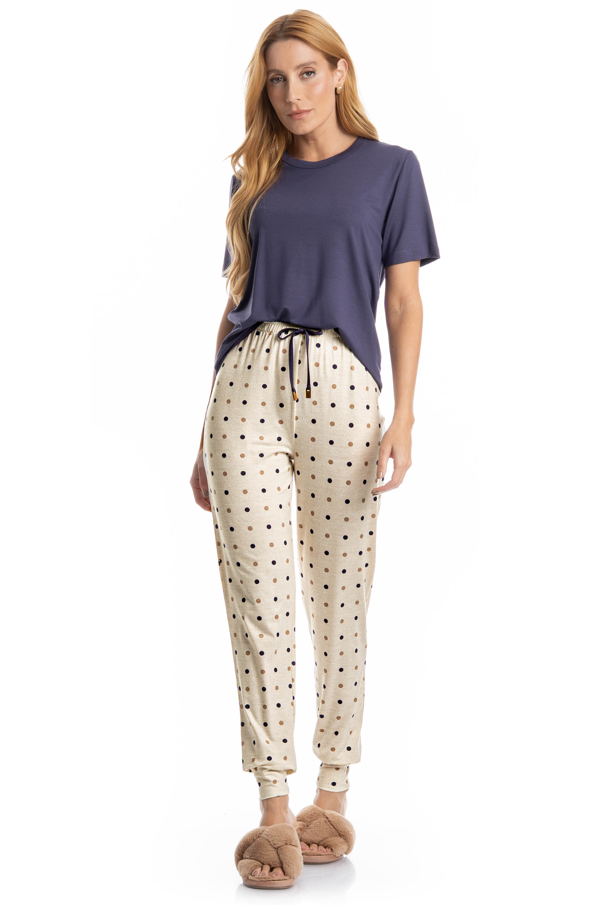Pijama Feminino Longo Manga Curta Pati - Imagem 1