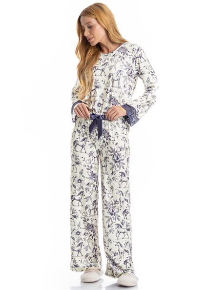 Pijama Wide Leg Amália Branco - Imagem 1