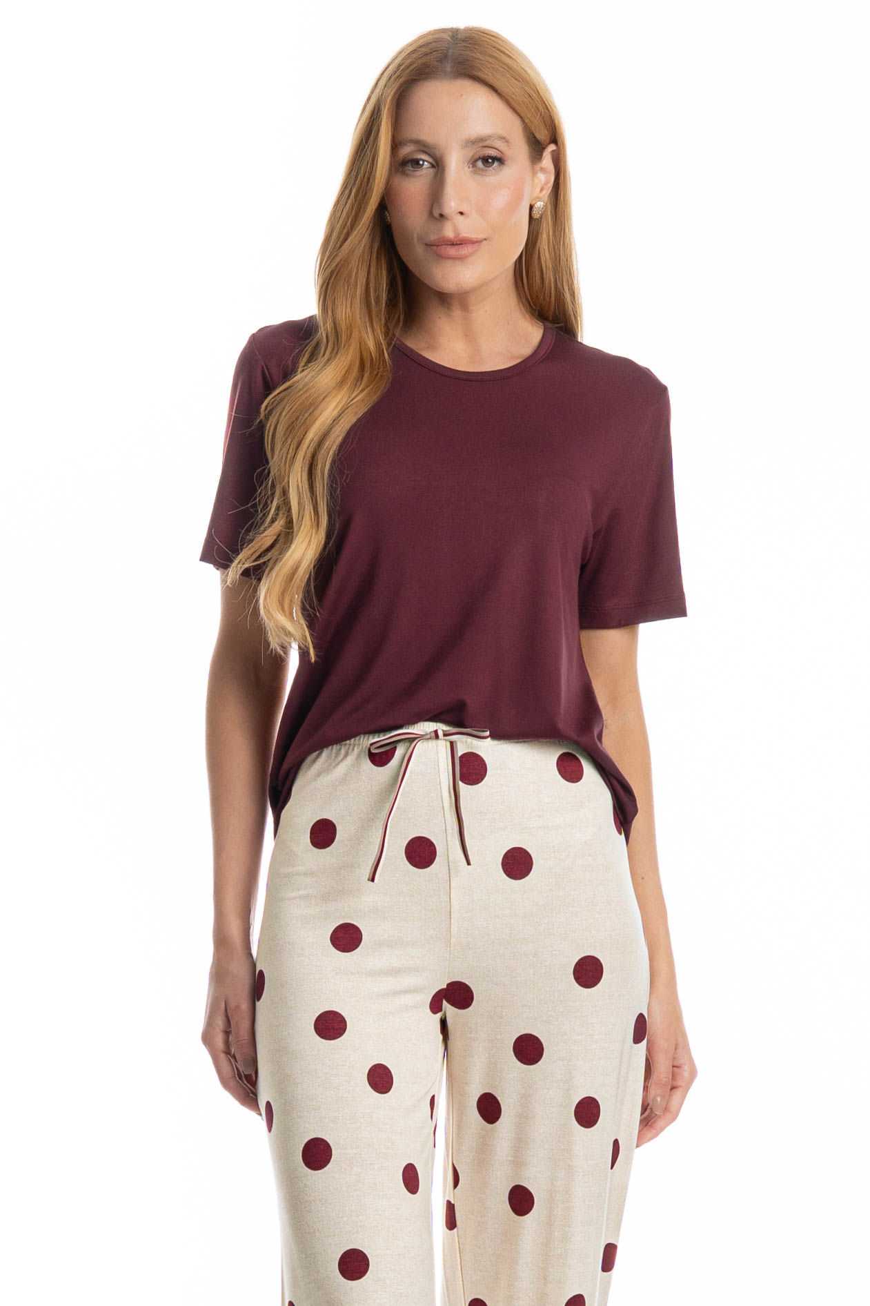 Pijama Feminino Longo Manga Curta Poá - Imagem 3 - Mobile
